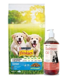 PURINA Friskies Junior con pollo latte e verdure 15kg + LAB V Olio di salmone per cani e gatti 1000ml