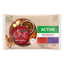 Purina One Mini Active, cibo per cani con manzo con patate e anatra con noodles 4 x 85g