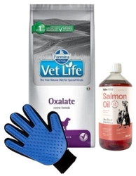 FARMINA Vet Life Dog Oxalate (Urinary) 12kg & LAB V Olio di salmone per cani e gatti 1000ml + Guanto per pettinare il pelo di cane e gatto GRATIS!