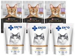 PRO PLAN Nutrisavour Delicate cibo per gatti pezzi delicati con tacchino in salsa 3x85g & ENZO VET Urinario con pollo in salsa per gatti 3x100g