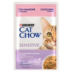 CAT CHOW Cibo sensibile per gatti con salmone e zucchine in salsa 85g