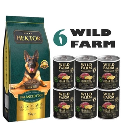 HEKTOR BALANCED Adult 15kg + Wild Farm Monoprotein Wild Boar 6x400g