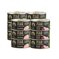 WILD FARM Fillets Duck&Chicken/Chicken 12x70 g - Alimento umido senza cereali per gatti in brodo