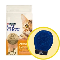 PURINA Cat Chow Adult Anatra - Cibo per gatti 15 kg + Guanto per grooming toelettatura - Cat Chow