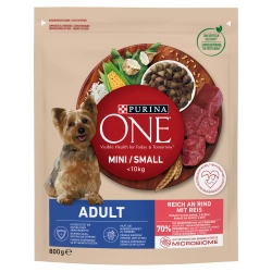 PURINA ONE Mini Adult Manzo, Riso - Cibo secco per cani - 800g