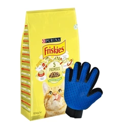 PURINA Friskies Cibo per gatti con mix di Manzo e Pollo con Verdure 10 kg + Guanto per pettinare il pelo del cane/gatto GRATIS!
