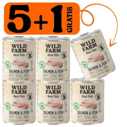 WILD FARM Pate Salmon&Fish 5x800g + 800g GRATIS cibo senza glutine per cani