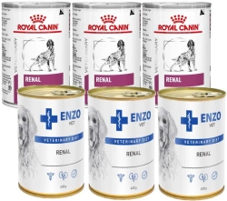 ROYAL CANIN Renal Canine lattina 3x410g & ENZO VET Dieta renale per malattie renali con manzo per cani 3x400g