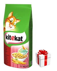 KITEKAT Cibo secco per gatti con manzo e verdure 12kg + una sorpresa per il gatto
