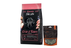 FITMIN dog For Life Duck & Turkey 12 kg + Trattamenti dentali per cani 70g GRATIS