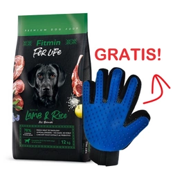 FITMIN Dog For Life Lamb & Rice 12 kg + Guanto per pettinare il pelo del cane/gatto GRATIS!