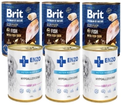 Brit Premium by Nature Pesce con pelle di pesce 3x800g & ENZO VET Dieta ipoallergenica ipoallergenica con coniglio per cani 3x400g