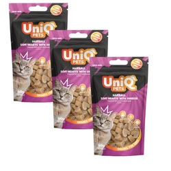 UNIQ PETS crocchette per gatti - cuori morbidi per palle di pelo con pollo 3x50g