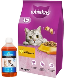 WHISKAS Cibo secco per gatti 1+ con pollo 14kg + LAB V Olio di Salmone per cani e gatti 500ml