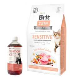 Brit Care Cat Grain-Free Sensitive Healthy Digestion & Delicate Taste Con tacchino e salmone 7kg & LAB V Olio di Salmone per cani e gatti 1000ml