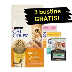 PURINA Cat Chow Alimento per adulti al pollo 15 kg + 3 bustine GRATIS!
