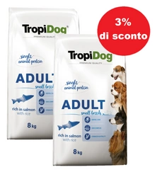 Tropidog Premium Adulto razze piccole Salmone con riso 2x8kg - 3% di sconto in un set