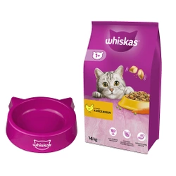 WHISKAS Cibo secco per gatti 1+ con pollo 14kg + CIOTOLA PER GATTI IN OMAGGIO!!!