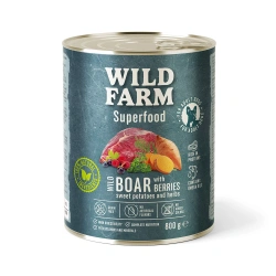 WILD FARM Superfood Wild Boar (Selvaggina con patate dolci, mirtilli e erbe aromatiche) 800 g - Alimento senza cereali per cani