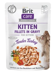 BRIT CARE Cat Kitten Filetti in salsa con tacchino tenero arricchiti con olivello spinoso e nasturzio 85g