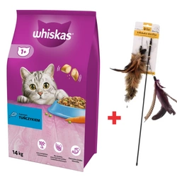 WHISKAS Cibo secco per gatti 1+ con tonno 14kg + Canna da pesca per gatti Dingo