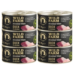 WILD FARM Fillets Duck&Chicken 6x70 g - Alimento umido senza cereali per gatti in brodo