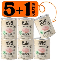 WILD FARM Pate Chicken 5x800g + 800g GRATIS cibo per cani senza glutine
