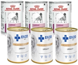 ROYAL CANIN Cardiaco lattina 3x410g & ENZO VET Urinario per malattie del tratto urinario con pollo per cani 3x400g