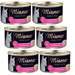 Miamor Feine Filets - alimento umido per gatti filetti di pollo con riso Lattina da 6x100g
