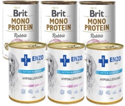 BRIT MONO PROTEIN RABBIT 3x400g & ENZO VET Dieta ipoallergenica ipoallergenica con coniglio per cani 3x400g