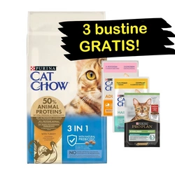 PURINA Cat Chow 3in1 - Alimento ricco di tacchino 15kg + 3 bustine GRATIS!