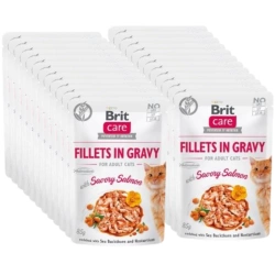 Brit Care Cat Pouches Filets In Gravy con salmone saporito arricchito con olivello spinoso e nasturzio 24x85g