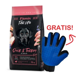 FITMIN dog For Life Duck & Turkey 12 kg + Guanto per pettinare il pelo del cane/gatto GRATIS!