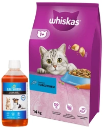 WHISKAS Cibo secco per gatti 1+ con tonno 14kg + LAB V Olio di Salmone per cani e gatti 500ml