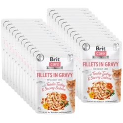 BRIT CARE Cat Pouches Filetti in salsa con tenero tacchino e  saporito salmone 24x85g