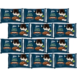 FELIX Tasty Shreds cibo umido per gatti con anatra e tacchino in salsa 12x (4x80g)