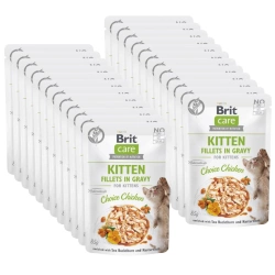 BRIT CARE Cat Kitten Filetti di Pollo in salsa  Scelto e Arricchito con Olivello Spinoso e Nasturzio 24x85g