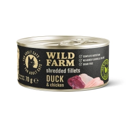 WILD FARM Fillets Duck&Chicken 70 g - Alimento umido senza cereali per gatti in brodo