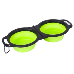 NUXIE® Ciotola pieghevole doppia da viaggio per cani e gatti per acqua e cibo con moschettone 2x 350 ml