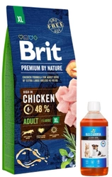 Brit Premium By Nature Adult XL Con pollo 15kg + Lab v salmone olio per cani e gatti 500 ml