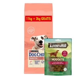 Purina Dog Chow Sensibile Adulto con salmone 14kg + Nuggets Adventuros 90g GRATI