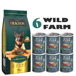 HEKTOR BALANCED Adult 15kg + Wild Farm Superfood Duck 6x400g cibo per cani senza cereali