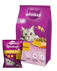 WHISKAS Cibo secco per gatti 1+ con pollo 14kg + WHISKAS Healthy Shine 45g - bocconcino per gatti, con pollo