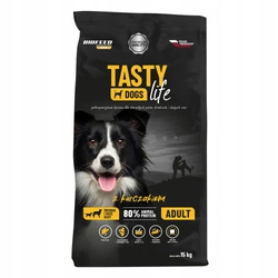 Tasty Dogs Life Cibo per cani  con pollo 15 kg (razze medie e grandi) + Guinzaglio per cani Zippy, rosso!