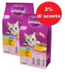 WHISKAS Cibo secco per gatti sterilizzati 1+ Sterile con pollo 14kg x2