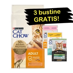 PURINA Cat Chow Adult Salmon Alimento per gatti 15 kg + 3 bustine GRATIS!