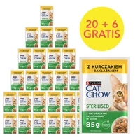 CAT CHOW Sterilised Cibo per gatti con pollo e melanzane in salsa 85 g - 20 BUSTE + 6 IN OMAGGIO!!!