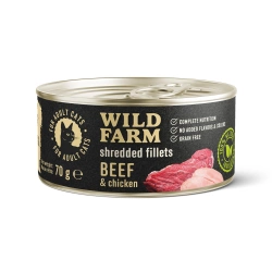 WILD FARM Fillets Beef&Chicken 70 g - Alimento umido senza cereali per gatti in brodo