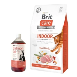 Brit Care Cat Grain-Free Indoor Anti-Stress Con pollo 7kg & LAB V Olio di Salmone per cani e gatti 1000ml