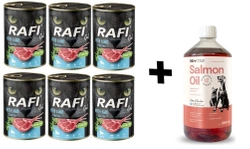 RAFI Cat Adult Sterilised con Agnello 6x400g + LAB V Olio di Salmone per Cani e Gatti 1000ml
